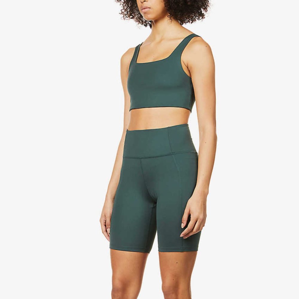 Girlfriend Collective Tommy Square Neck Sports Bra- Moss/Forest Green